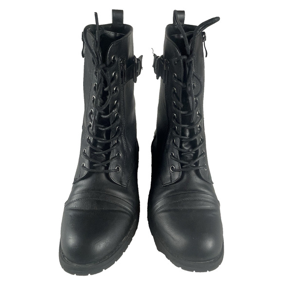 Vepose Black Women Combat Boots Size 8.5 Mid-Calf Zip w/Side Pocket CJY928 Laces - Picture 2 of 10